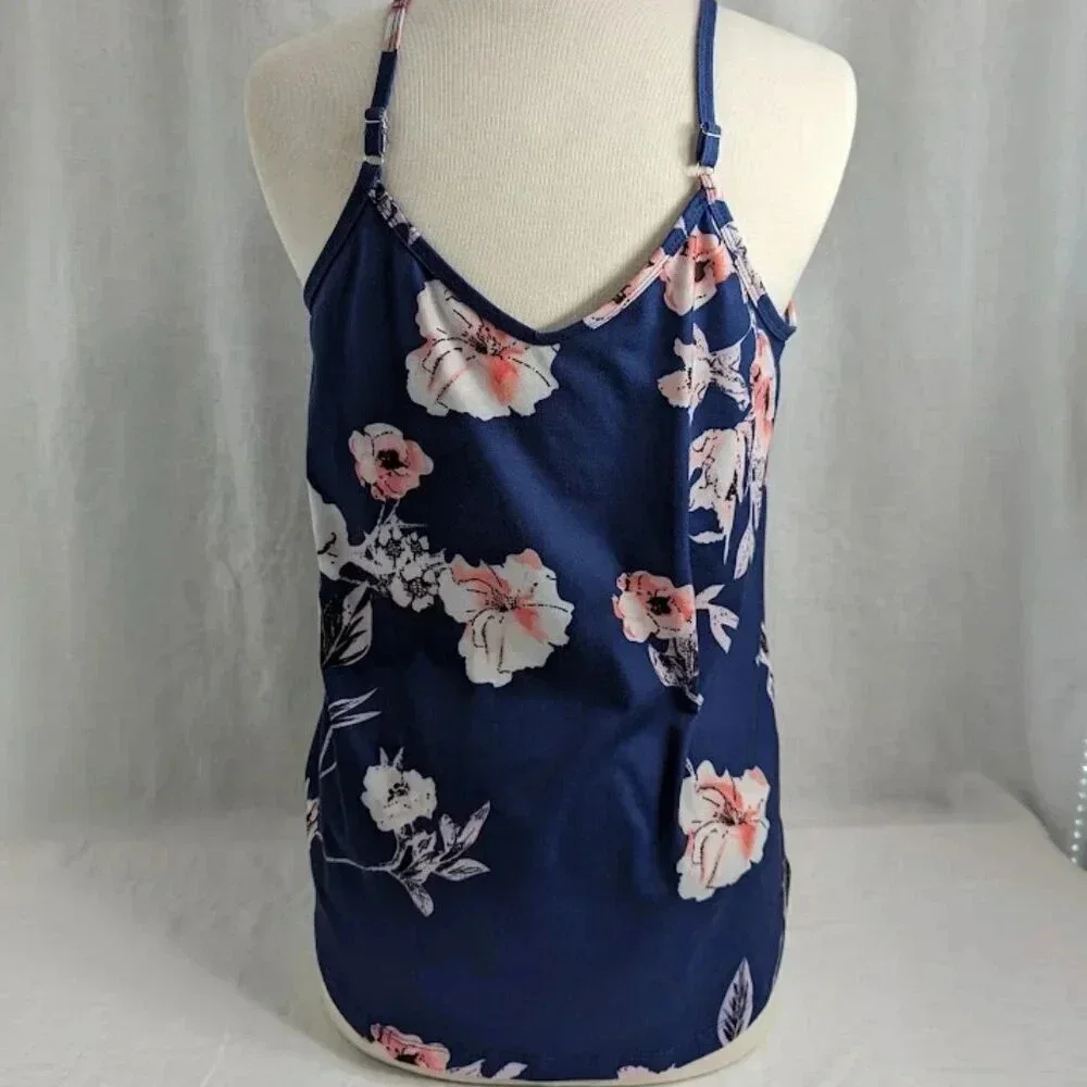 Navy Blue floral print, flowy fit, tank top women's size Large NWOT T14 - Picture 3 of 5
